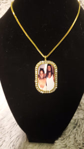 Dog Tag Photo Necklace with Rhinestones