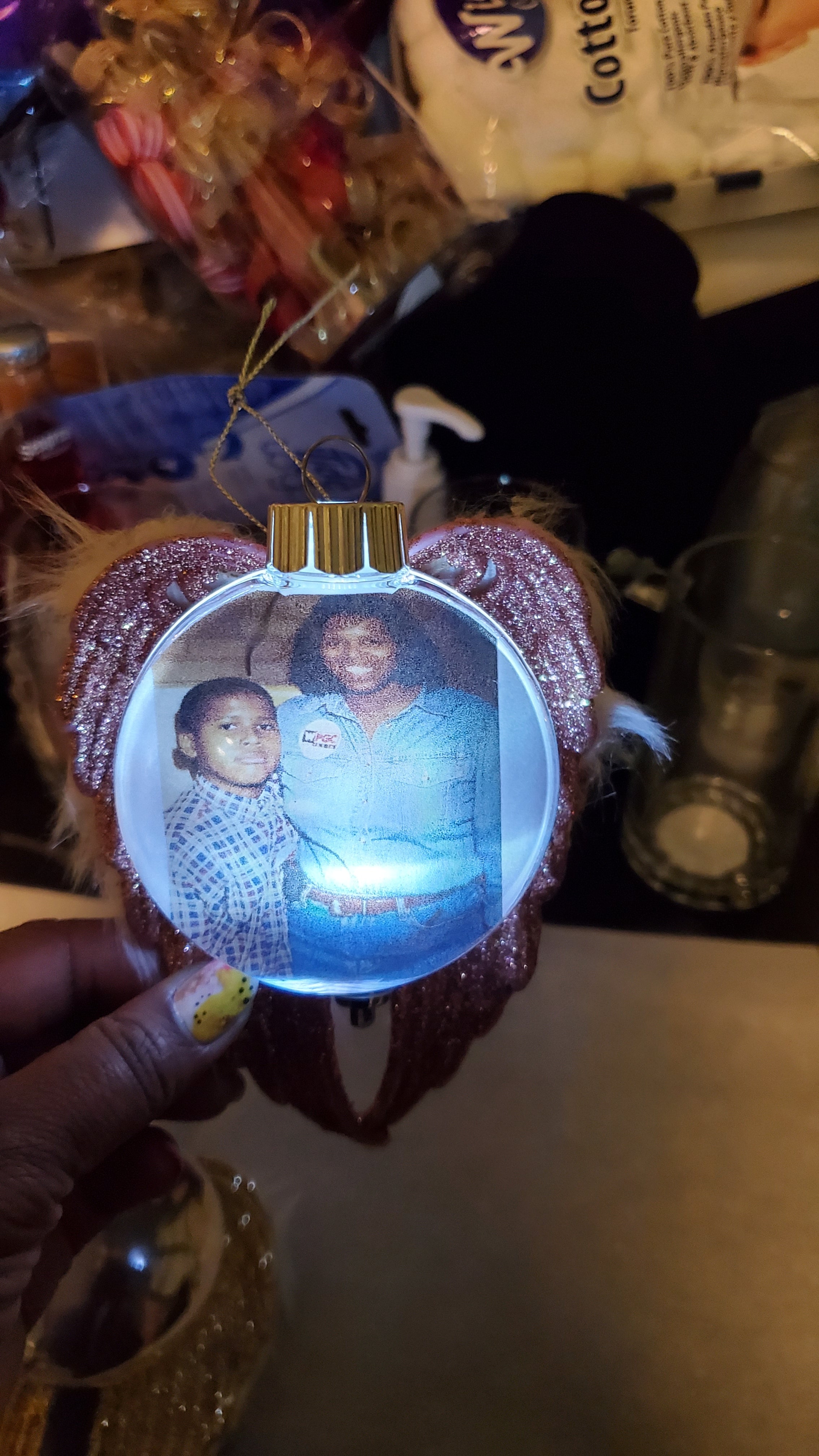 Christmas Memorial Floating Ornament With Angel Wings