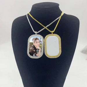 Dog Tag Photo Necklace with Rhinestones